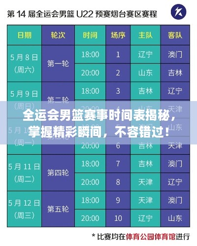 全运会男篮赛事时间表揭秘，掌握精彩瞬间，不容错过！