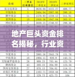 地产巨头资金排名揭秘，行业资金巨头榜单重磅出炉！