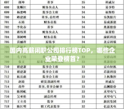 国内高薪闲职公司排行榜TOP，哪些企业荣登榜首？