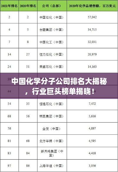 中国化学分子公司排名大揭秘，行业巨头榜单揭晓！