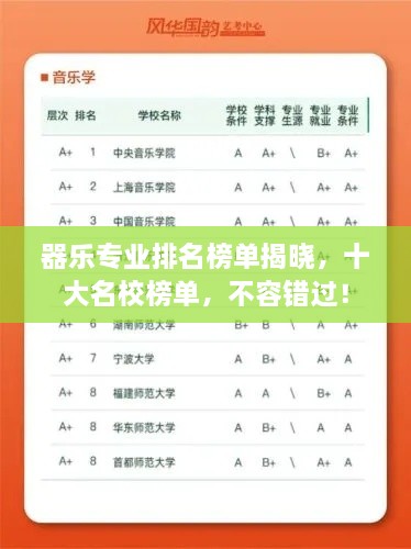 器乐专业排名榜单揭晓，十大名校榜单，不容错过！