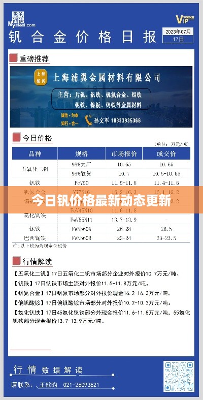 今日钒价格最新动态更新